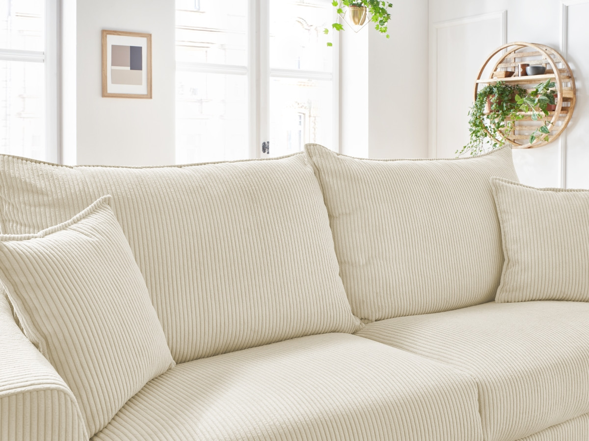 Bobochic Augustin Schlafsofa 3-Sitzer Cordsamt Beige, Liegefläche 140 × 200 cm