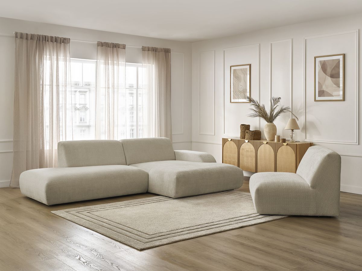 Bobochic Sirius Ecksofa 405 × 170 cm Strukturstoff Beige Ecke rechts