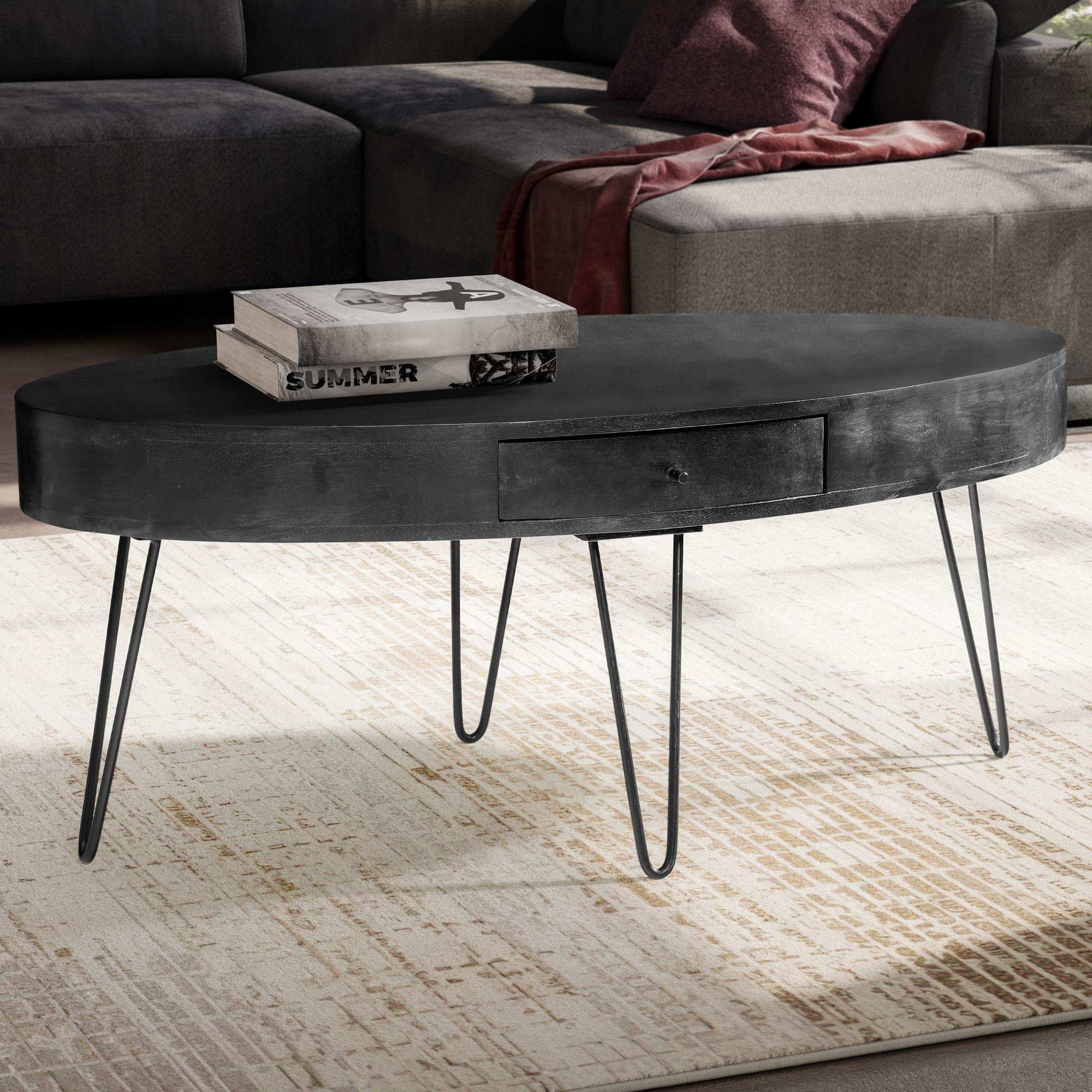 Couchtisch Eidanger Mango Massivholz Schwarz 100 × 50 × 40 cm