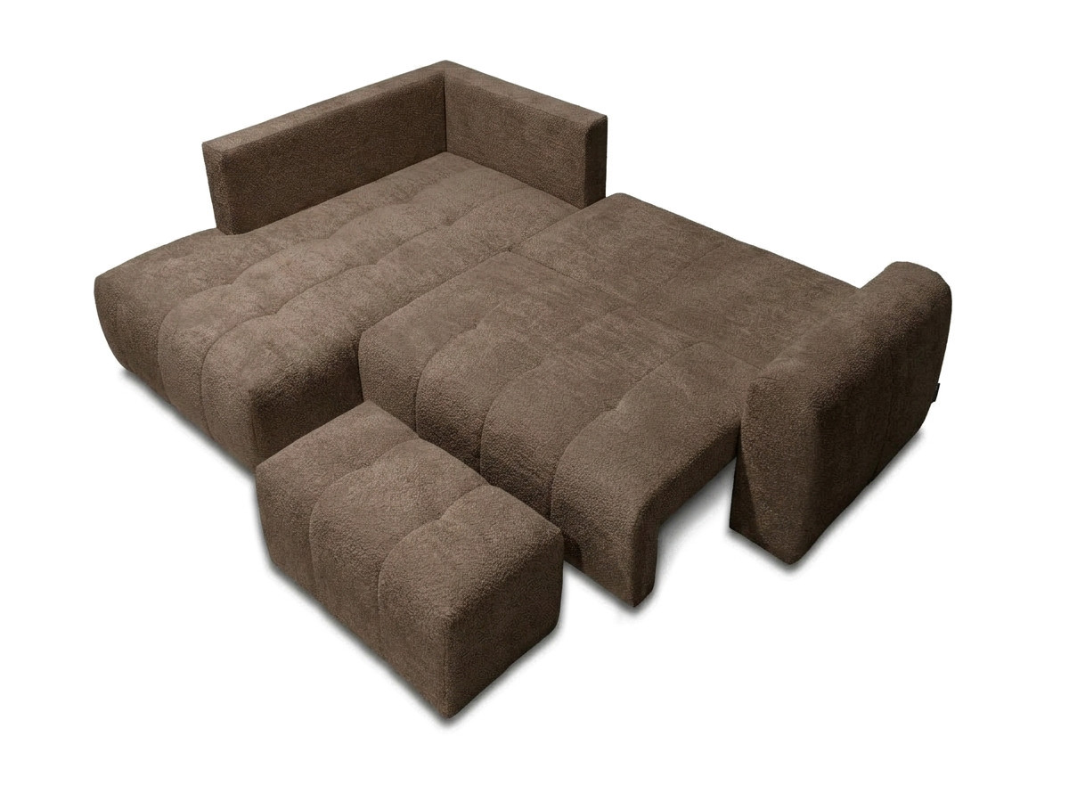 Bobochic Roxelane Ecksofa mit Schlaffunktion und Bettkasten und Pouf Bouclé-Stoff Braun Ecke links