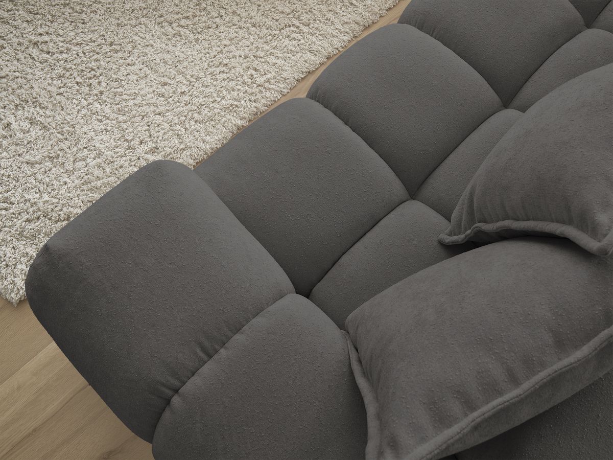 Bobochic Everest Ecksofa mit Schlaffunktion und Pouf, 10 Kissen Strukturstoff Dunkelgrau Ecke links