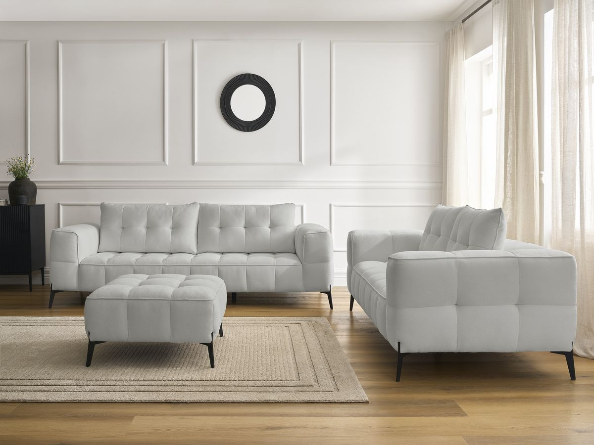 Bobochic Anis Sofa-Set 3- und 2-Sitzer mit Pouf Strukturstoff Hellgrau