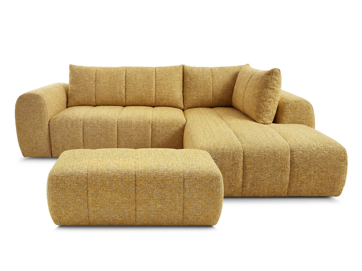 Bobochic Nesty Ecksofa in L-Form, 256 cm, mit Pouf Melange-Stoff Gelb Ecke rechts