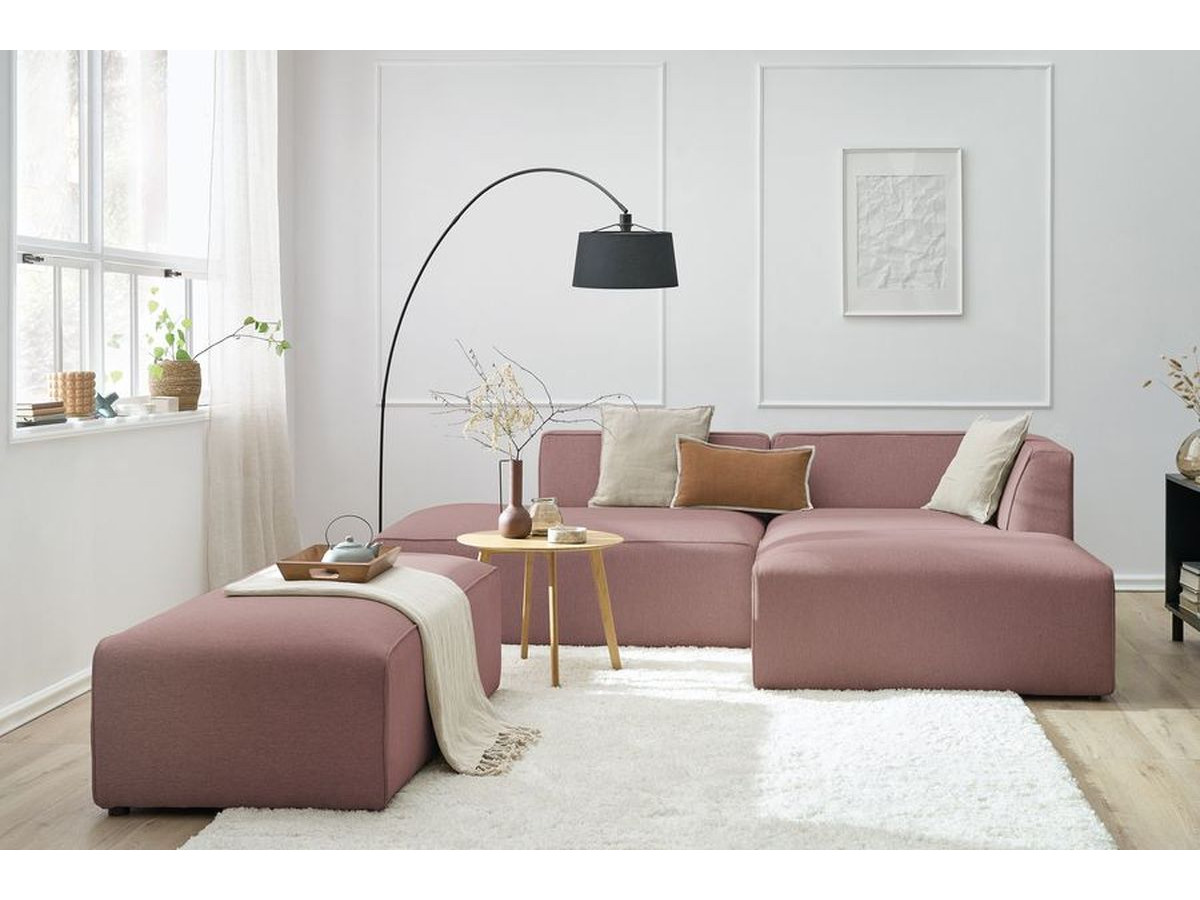 Bobochic Megeve Ecksofa mit Schlaffunktion und Pouf Melange-Stoff Rosa Ecke rechts