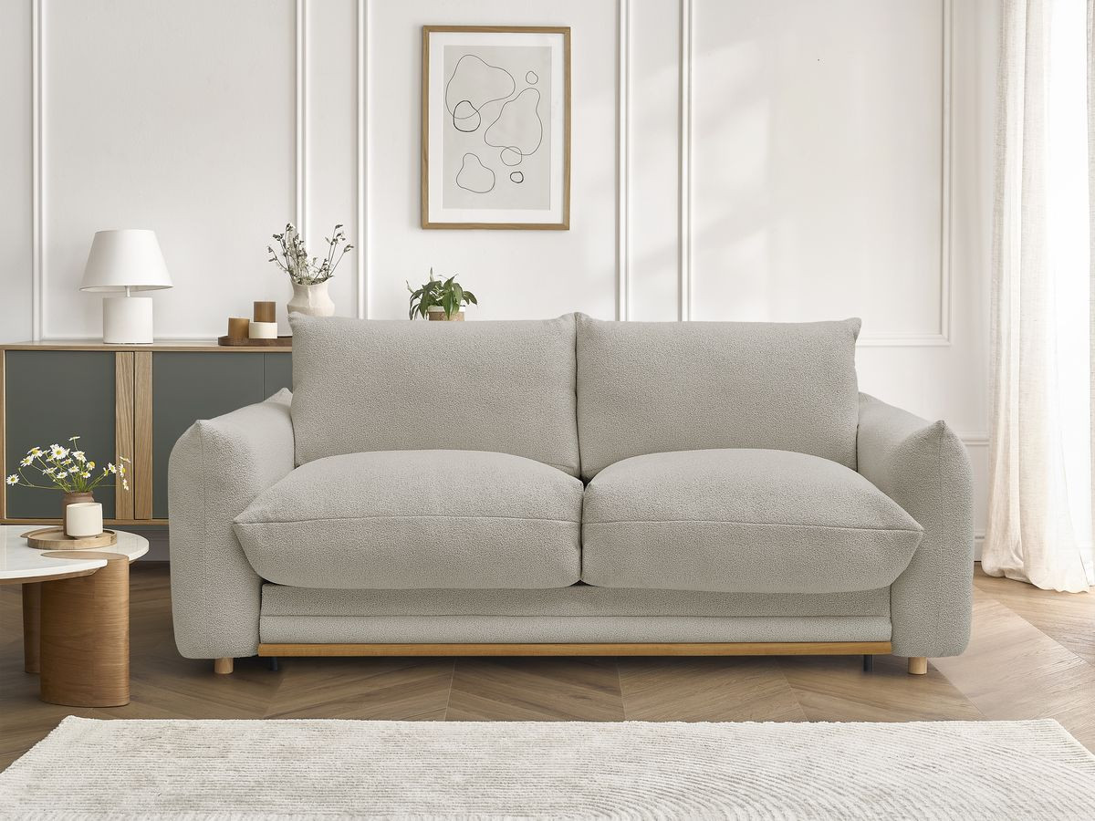 Bobochic Ernest Schlafsofa 3-Sitzer, Liegefläche 190 × 140 / 160 cm Bouclé-Stoff Taupe, Liegefläche 140 × 190 cm