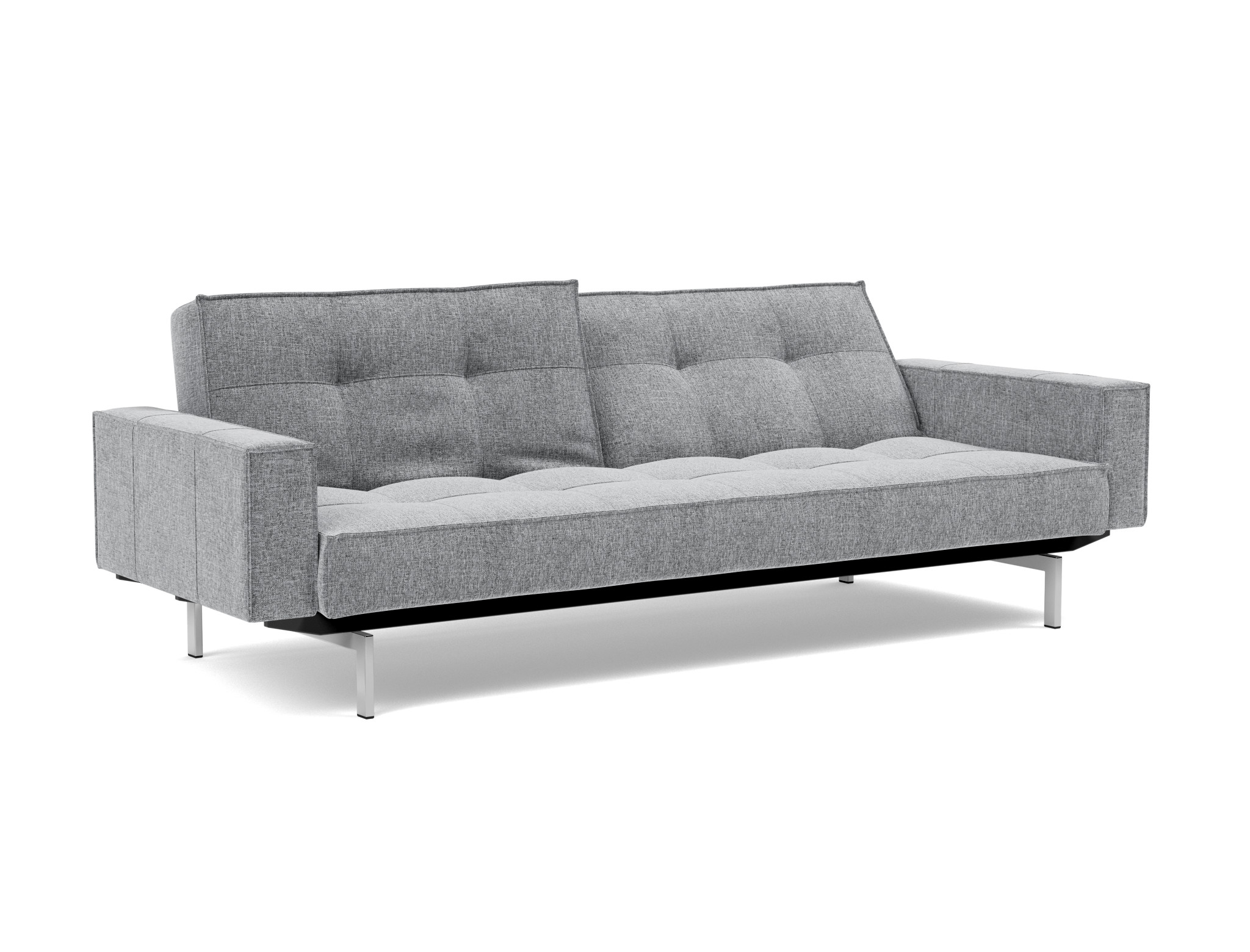 Schlafsofa Splitback mit Armlehnen Strukturierter Stoff Twist 565-Granite Beine Chrom