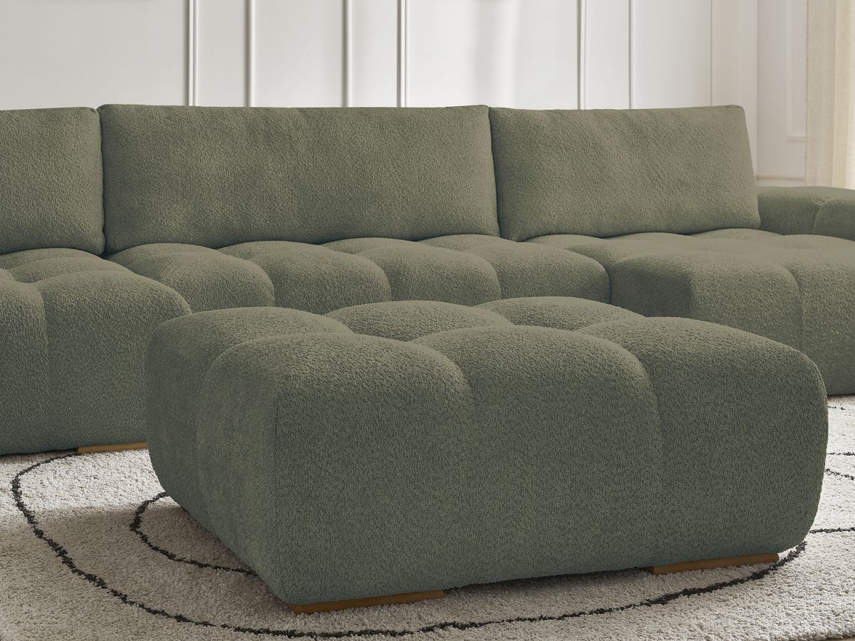Bobochic Anakin Wohnlandschaft mit Pouf, 3 Kissen Bouclé-Stoff Grün