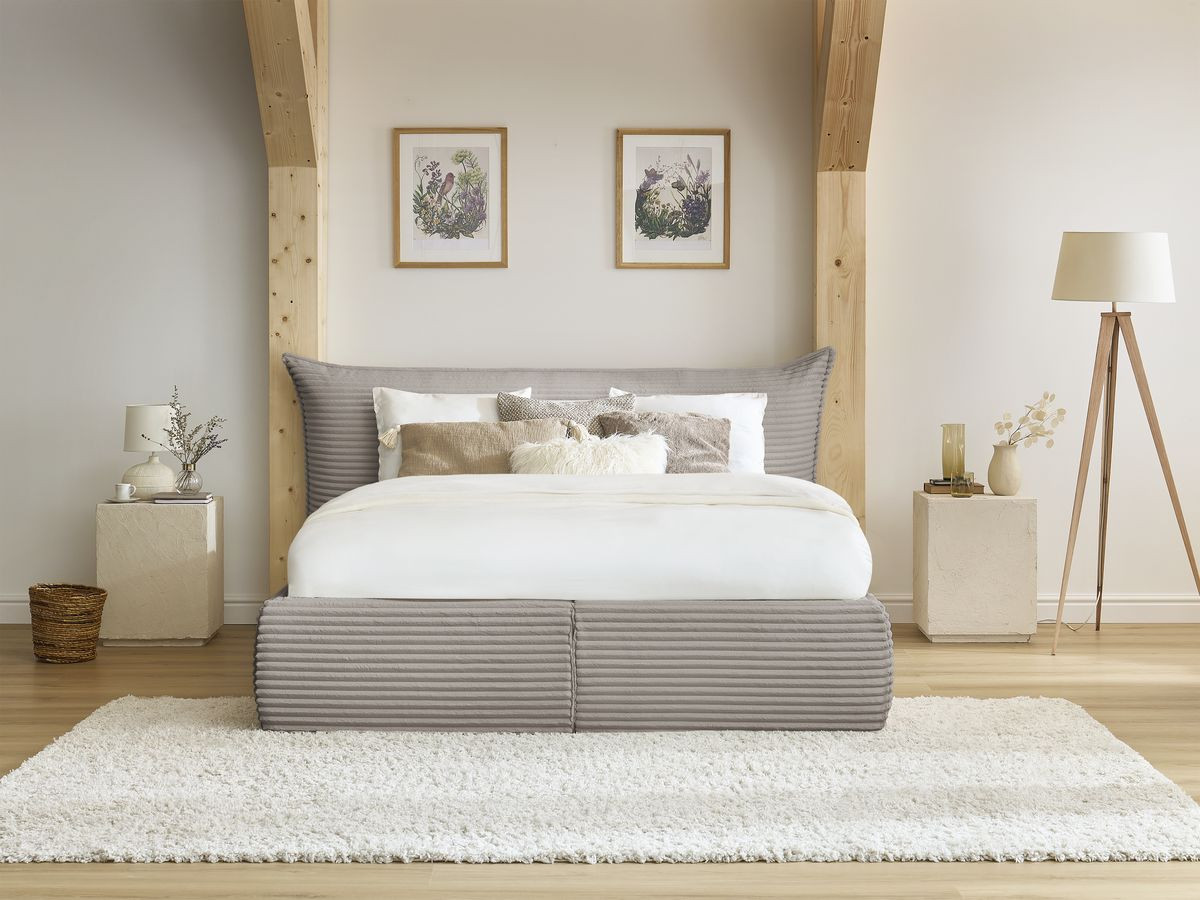 Bobochic Jade Polsterbett mit Bettkasten Cordsamt Taupe, Liegefläche 160 × 200 cm