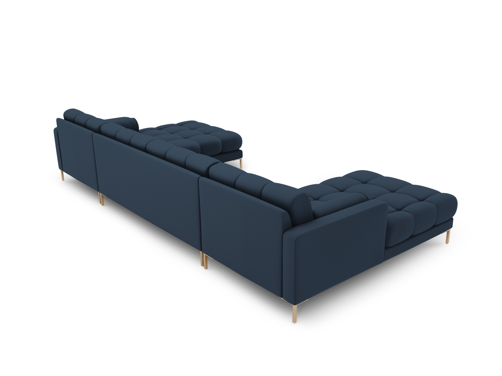 Cosmopolitan Design Panoramasofa Bali 7-Sitzer 383 cm Strukturierter Stoff Neve Blau Beine Gold