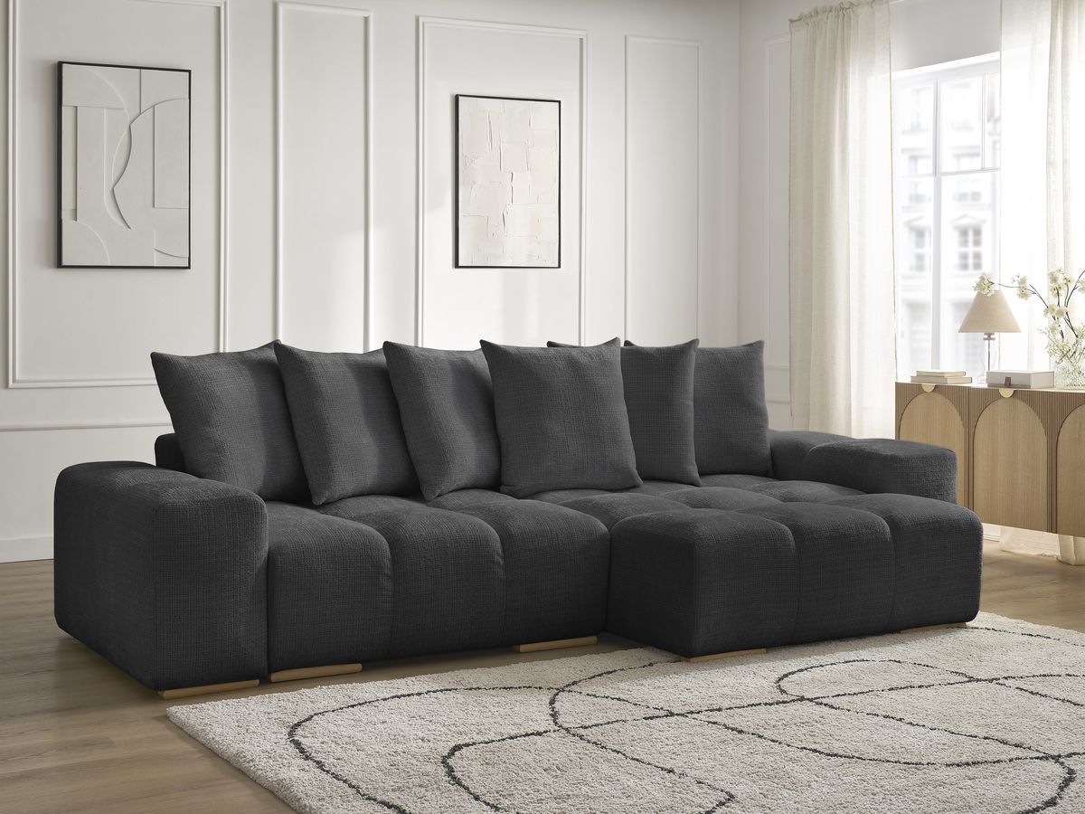 Bobochic Anakin Ecksofa, 6 Kissen Strukturstoff Schwarz