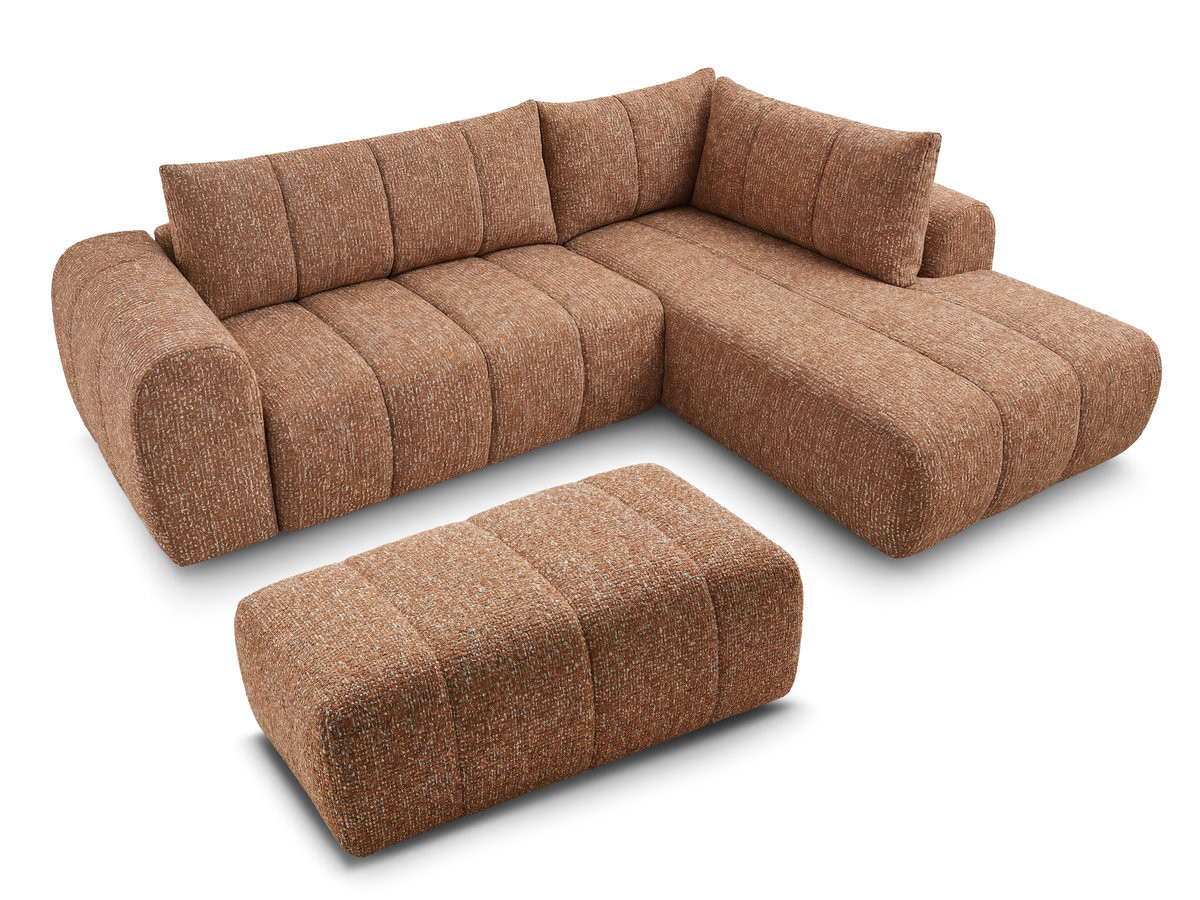 Bobochic Nesty Ecksofa in L-Form, 256 cm, mit Pouf Melange-Stoff Orange Ecke rechts