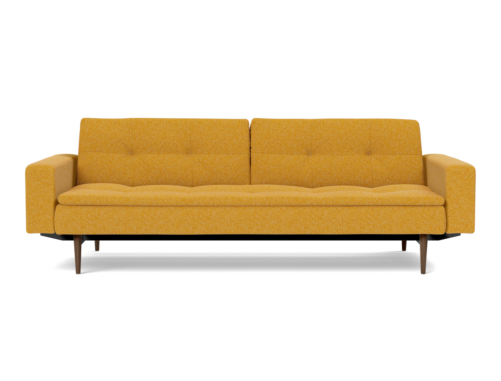 Schlafsofa Dublexo mit Armlehnen Boucle Skandi 536-Ochre Beine Styletto Eiche dunkel