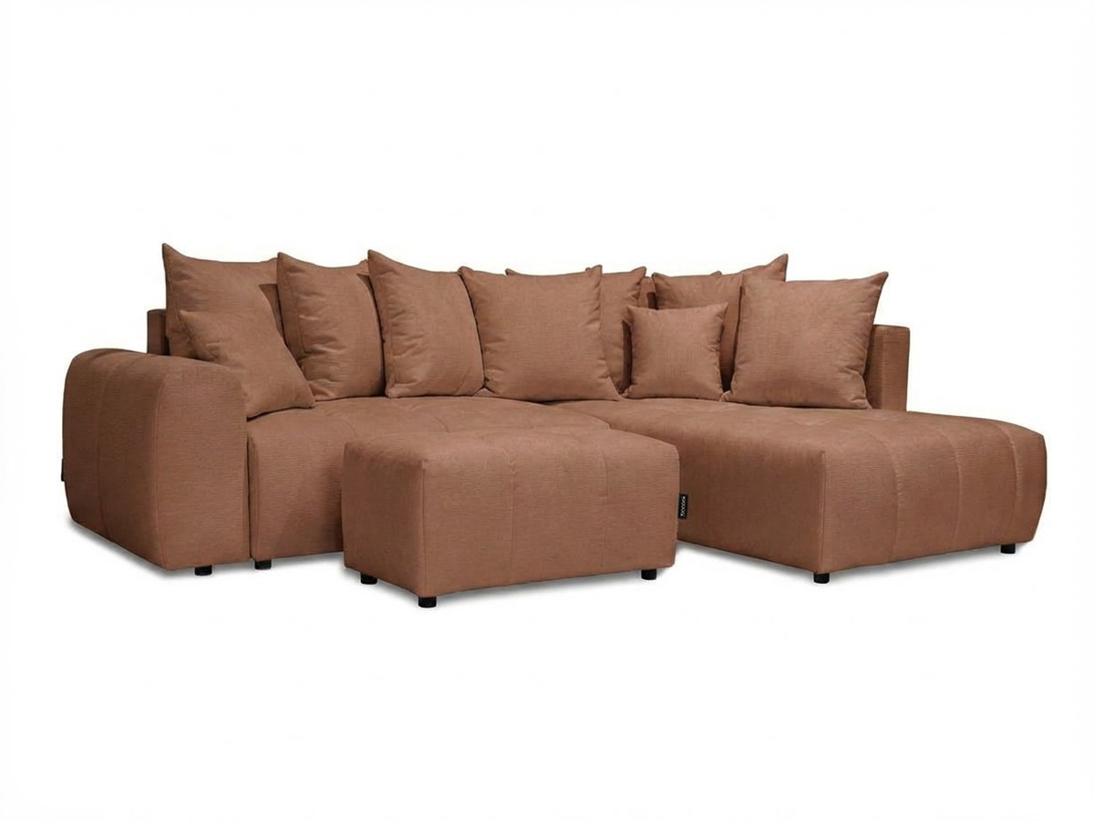 Bobochic Roxelane Ecksofa mit Schlaffunktion und Bettkasten und Pouf Melange-Stoff Orange Ecke rechts