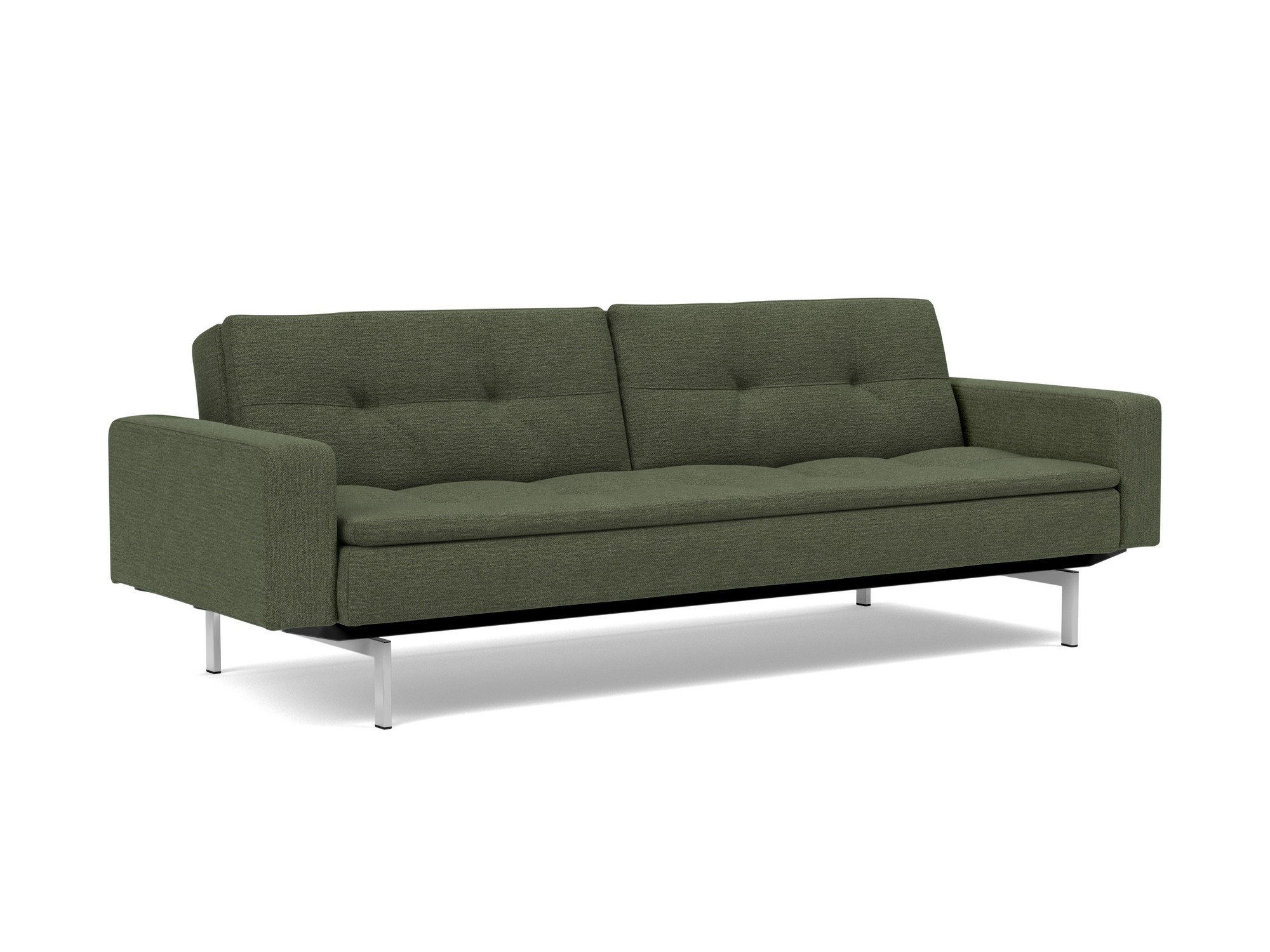 Schlafsofa Dublexo mit Armlehnen Strukturierter Stoff Taura 353-Forest Beine Chrom