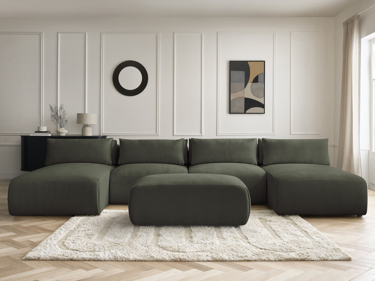 Bobochic Jana Wohnlandschaft mit kleinem Pouf Melange-Stoff Grün