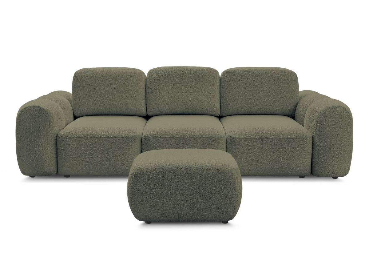 Bobochic Montaigne Schlafsofa 3-Sitzer mit Bettkasten und Pouf Bouclé-Stoff Grün