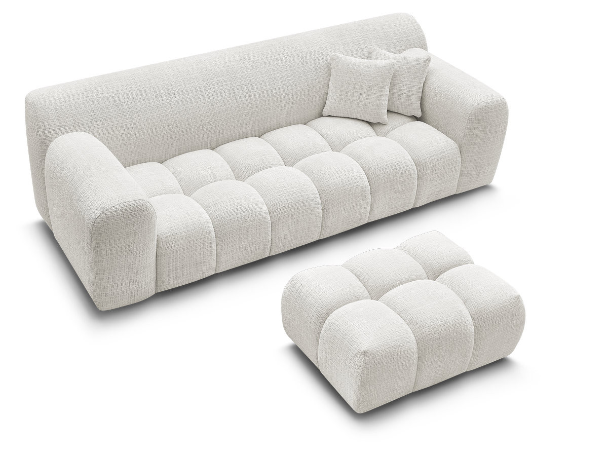 Bobochic Melisse Sofa 3-Sitzer mit Pouf Strukturstoff Weiß