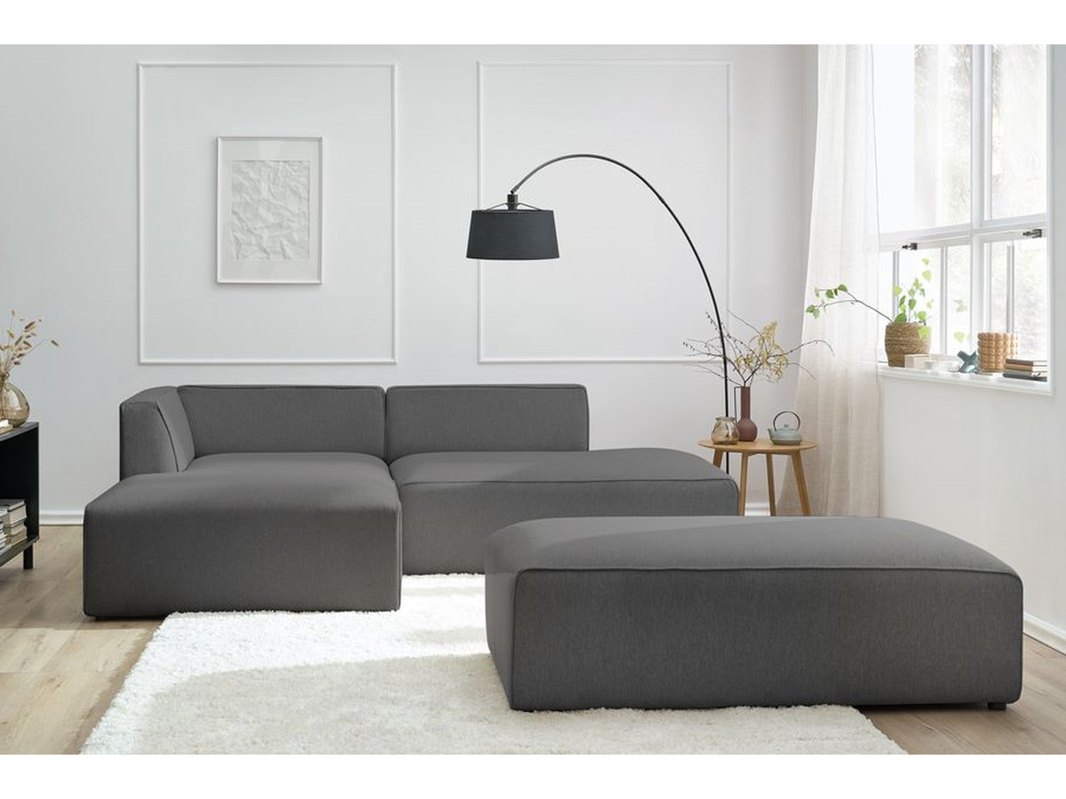 Bobochic Megeve Ecksofa mit Schlaffunktion und Pouf Melange-Stoff Dunkelgrau Ecke links
