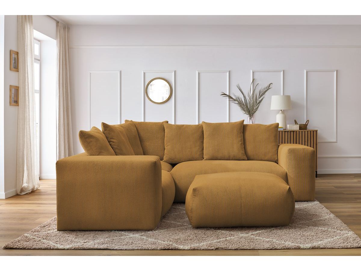 Bobochic Voltaire Ecksofa mit Pouf 268 × 214 cm Cordsamt Gelb Ecke links