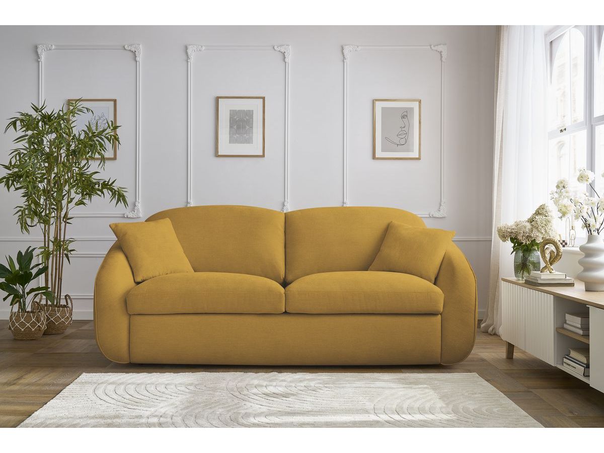 Bobochic Cezanne Schlafsofa 3-Sitzer Stoff Gelb, Liegefläche 140 × 194 cm