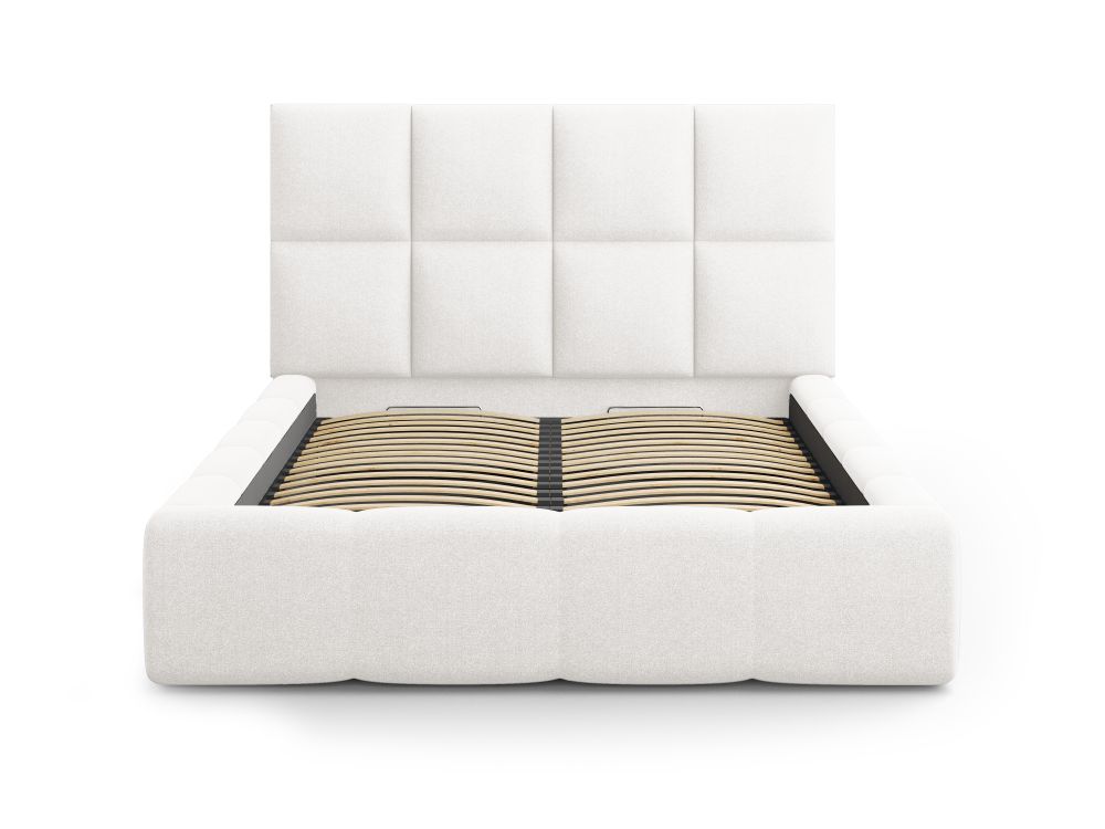Cosmopolitan Design Stauraumbett mit Kopfteil Livigno 200x200 Strukturierter Stoff Solid Weiß
