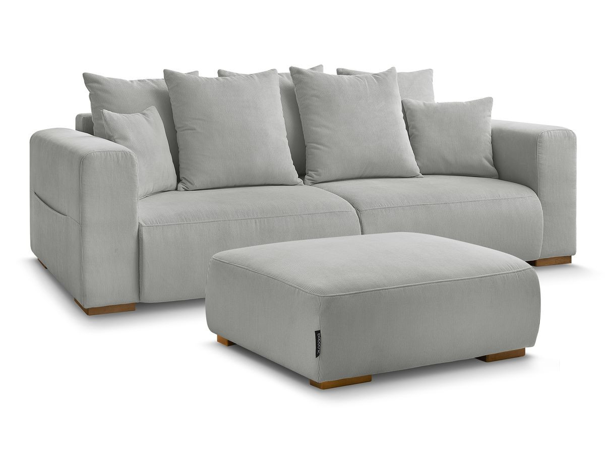Bobochic Sidonie Sofa 4-Sitzer mit Pouf Cordsamt Hellgrau