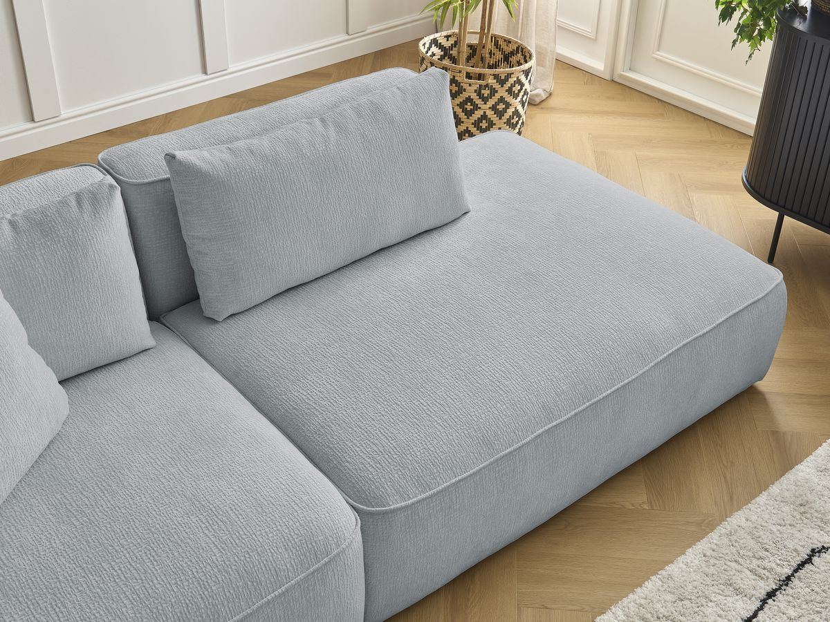 Bobochic Leopold Sofa 4-Sitzer mit Pouf Strukturstoff Hellgrau Armlehne links