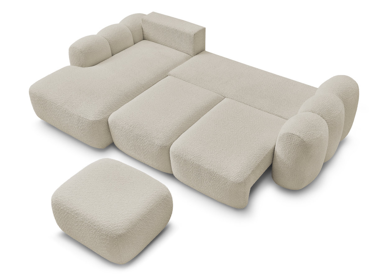 Bobochic Montaigne Ecksofa mit Schlaffunktion und Bettkasten und Pouf 276 × 164 cm Bouclé-Stoff Beige Ecke links