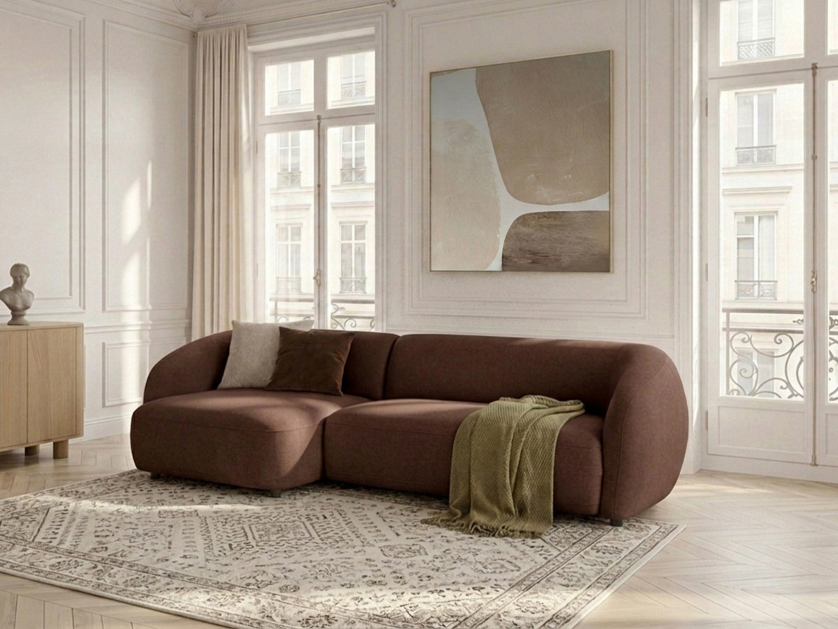 Bobochic Halo Ecksofa mit Schlaffunktion Stoff Braun Ecke links
