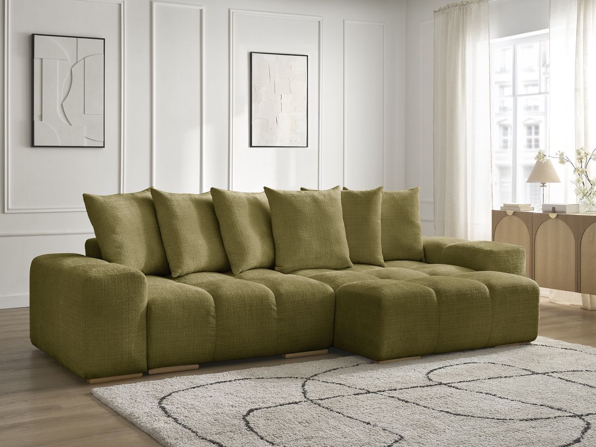 Bobochic Anakin Ecksofa, 6 Kissen Strukturstoff Grün