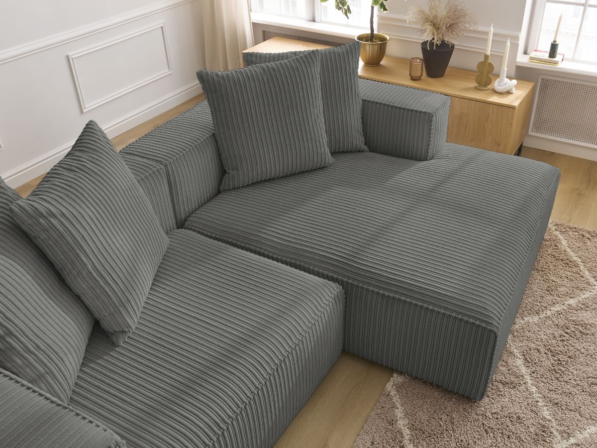 Bobochic Nina Ecksofa Cordsamt Dunkelgrau Ecke rechts