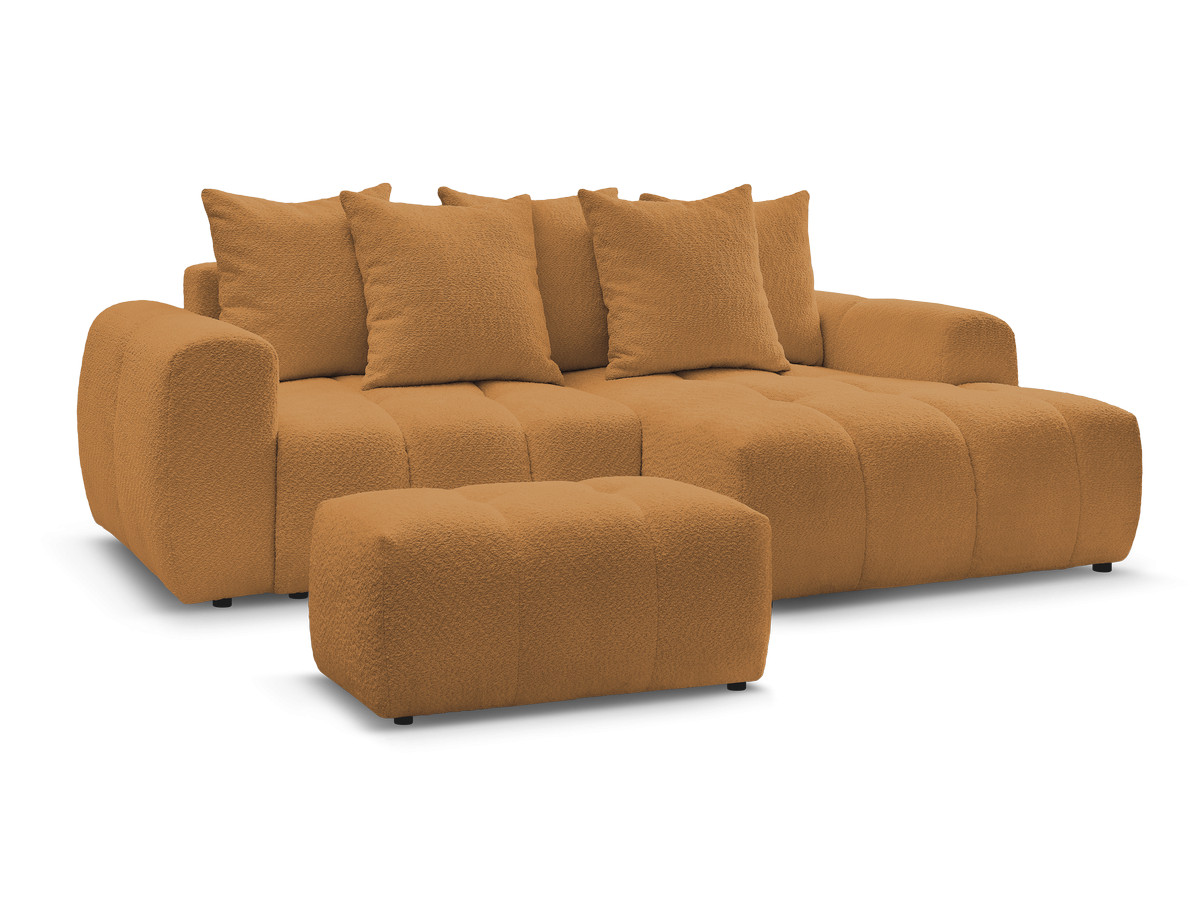 Bobochic Roxelane Ecksofa mit Schlaffunktion und Bettkasten und Pouf 258 × 150 cm Bouclé-Stoff Gelb Ecke rechts