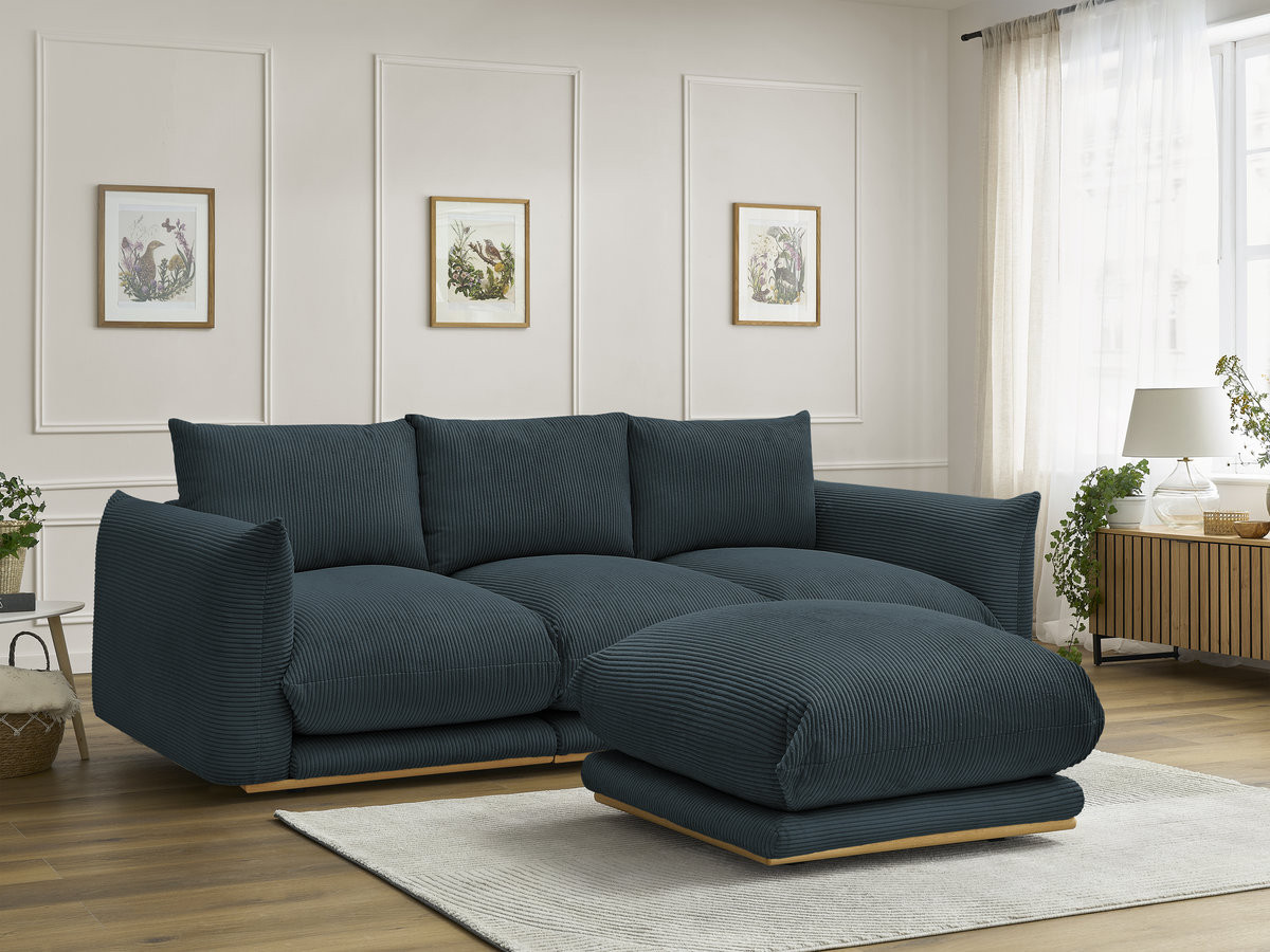 Bobochic Ernest Sofa 3-Sitzer mit Pouf 266 × 106 cm Cordsamt Dunkelblau