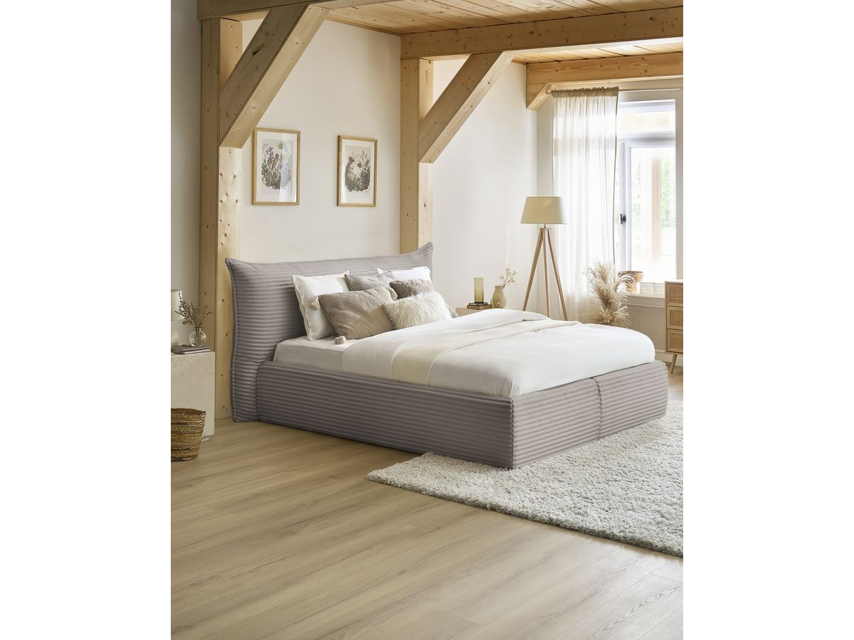 Bobochic Jade Polsterbett mit Bettkasten Cordsamt Taupe, Liegefläche 160 × 200 cm