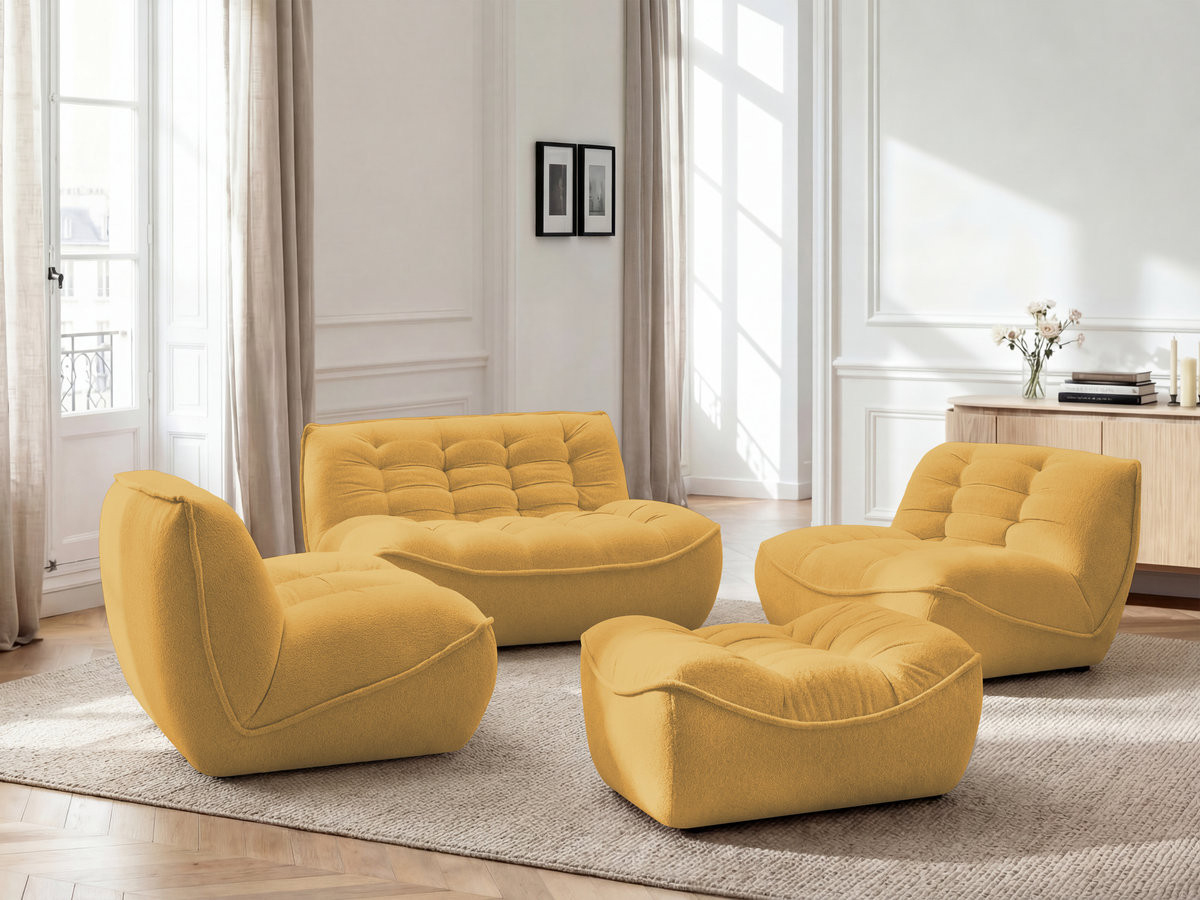 Bobochic Serena Sofa 4-Sitzer mit Pouf Melange-Stoff Gelb