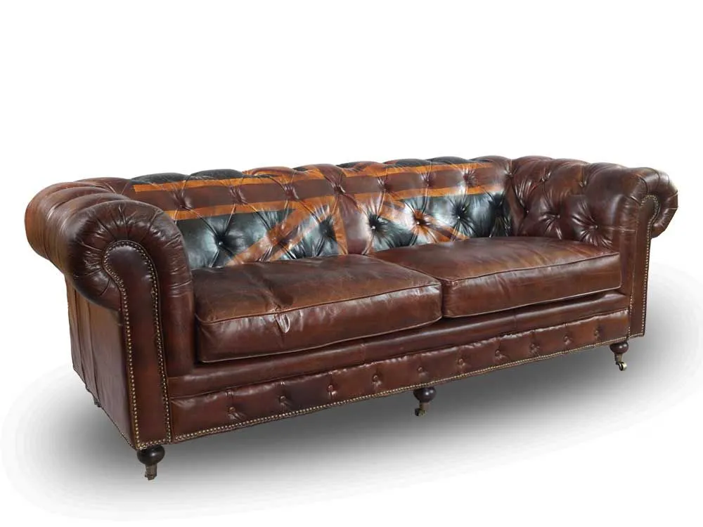 Moebelfaktor Chesterfield-Sofa Union Jack 3-Sitzer Leder Vintage-Cigar