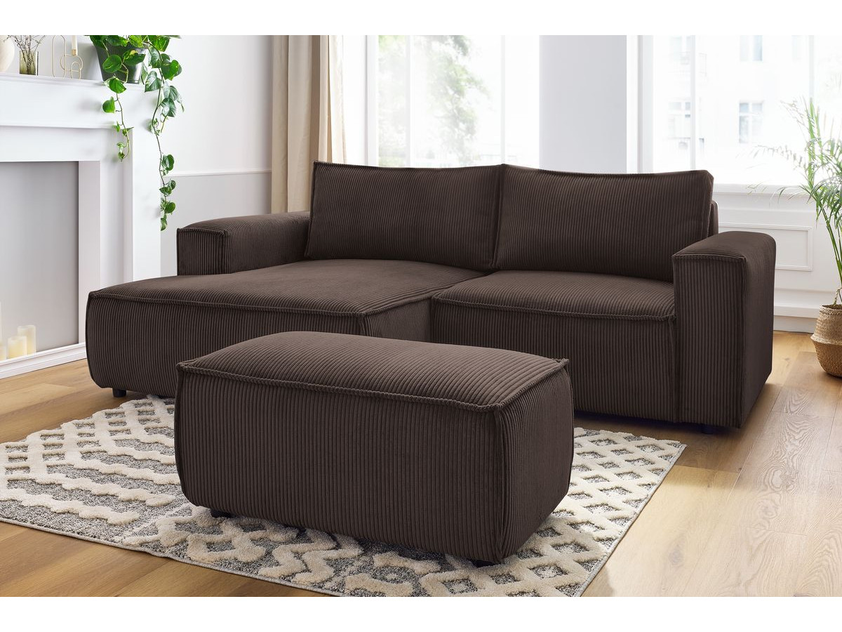 Bobochic Nihad Ecksofa mit Pouf Cordsamt Braun Ecke links