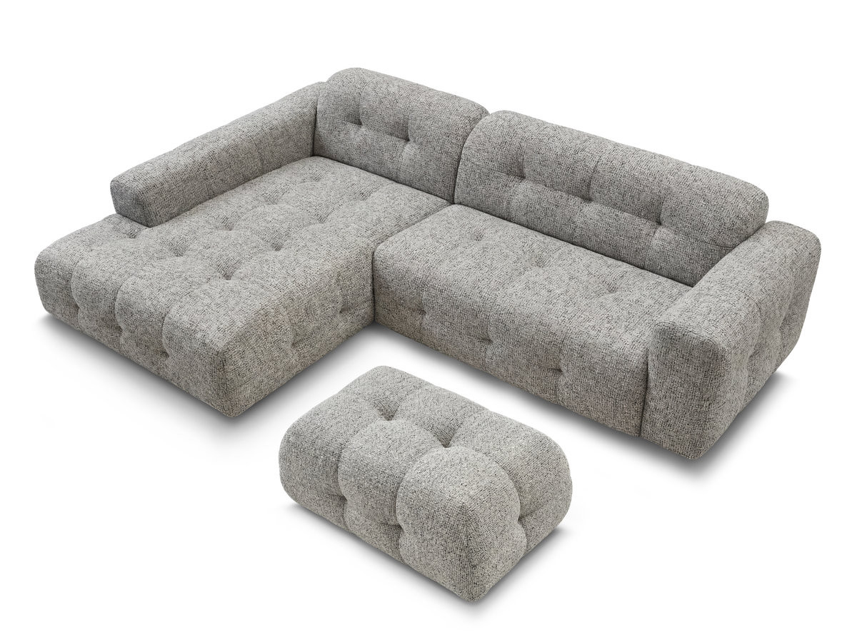 Bobochic Laura Ecksofa mit kleinem Pouf Melange-Stoff Taupe Ecke links