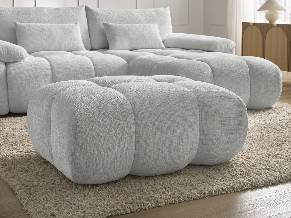 Bobochic Ivane Ecksofa mit Pouf Strukturstoff Hellgrau Ecke rechts