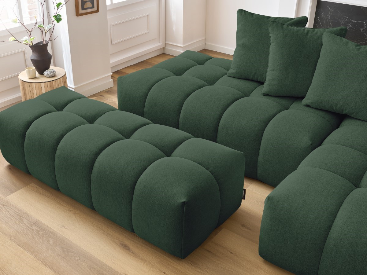 Bobochic Mont-blanc Ecksofa mit Pouf Melange-Stoff Grün Ecke rechts