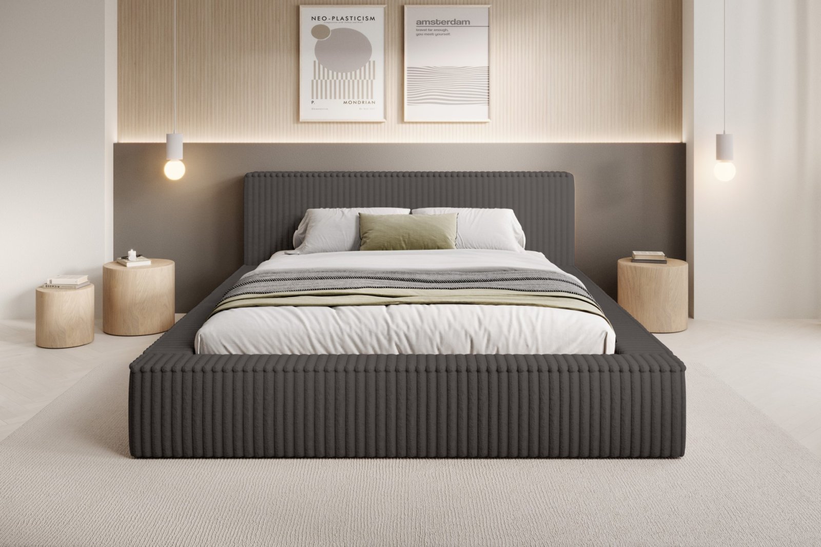 Polsterbett Lento Softcord mit Fellstruktur 180x200 mit Metallrahmen Vito 18