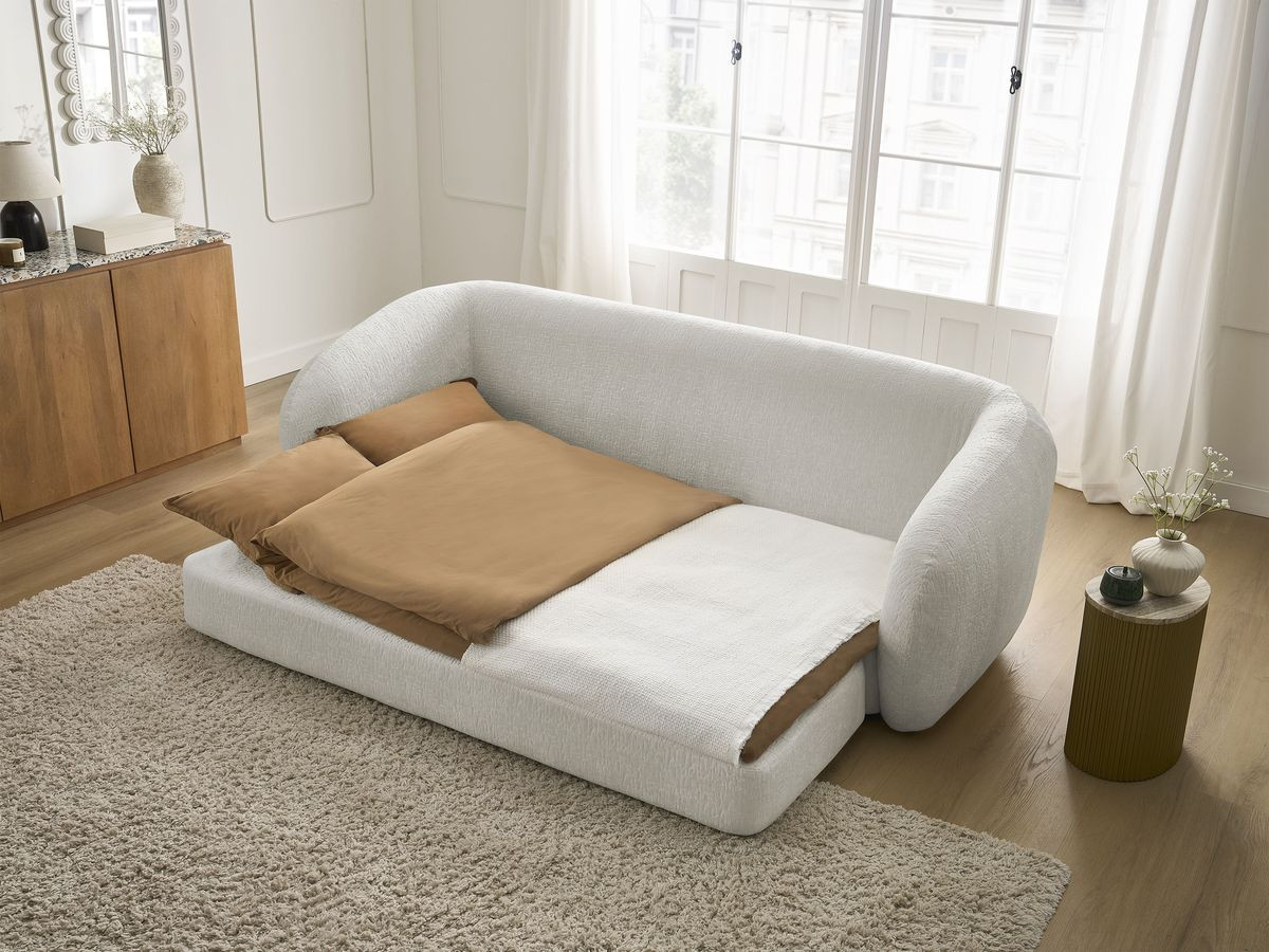 Bobochic Neyo Schlafsofa 3-Sitzer Strukturstoff Weiß