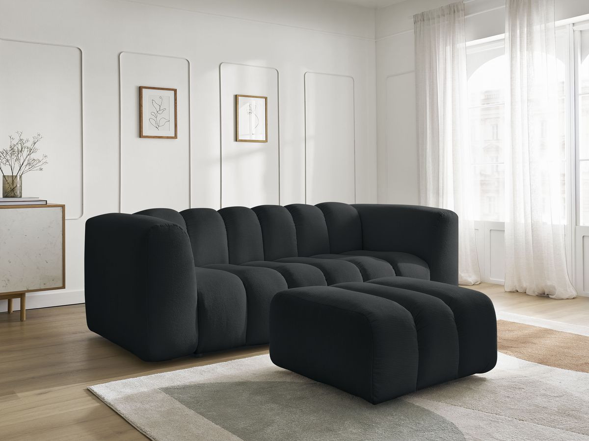 Bobochic Talia Sofa 3-Sitzer mit Pouf Melange-Stoff Schwarz