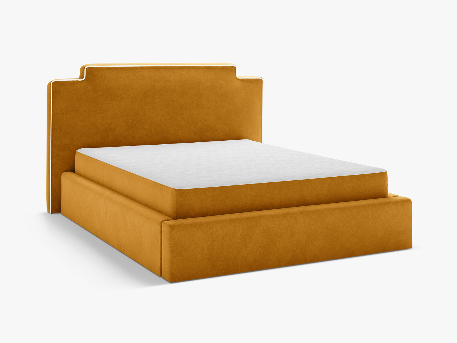 Micadoni Princess Samtbett mit Bettkasten und Kopfteil Samt Magic Velvet Elfenbein / Senf 140x200