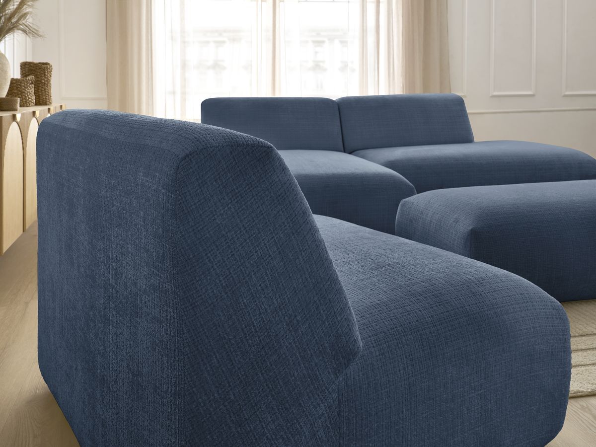Bobochic Sirius Ecksofa mit Pouf 405 × 170 cm Strukturstoff Dunkelblau Ecke links