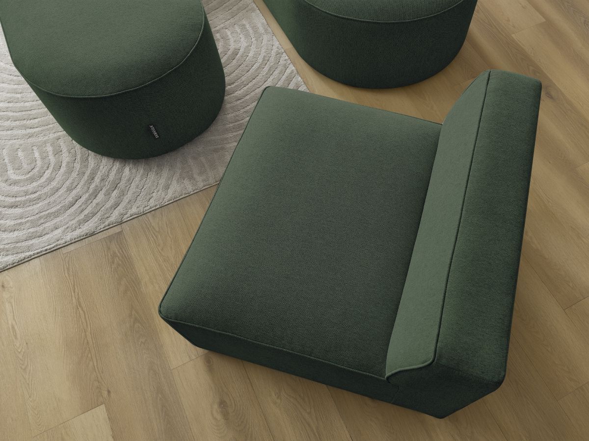 Bobochic Rousseau Ecksofa mit Sofamodul und Pouf Melange-Stoff Grün Ecke links
