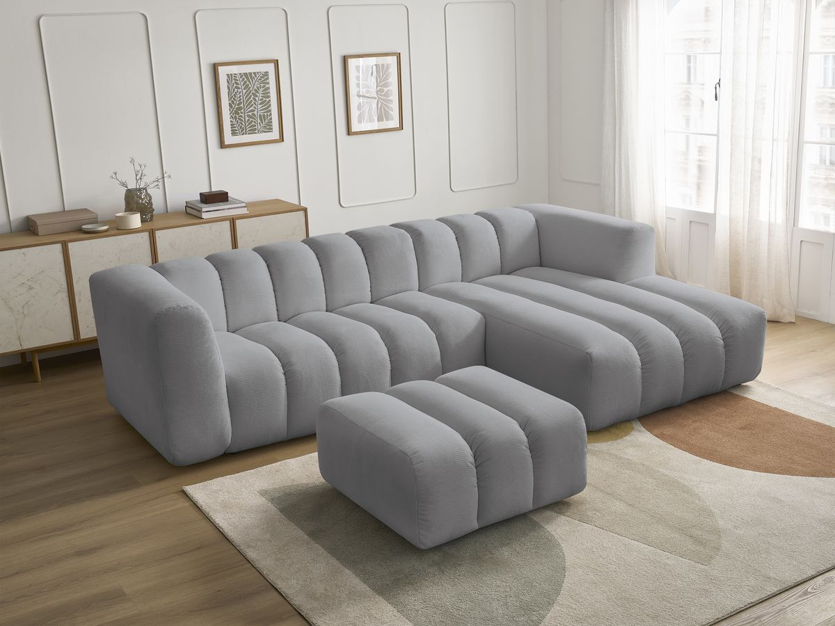 Bobochic Talia Ecksofa mit Pouf Melange-Stoff Hellgrau Ecke rechts