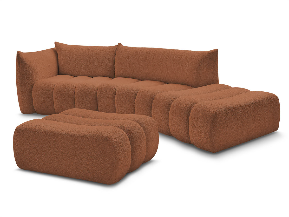 Bobochic Azra Ecksofa mit Pouf 325 × 112 cm Bouclé-Stoff Orange Ecke links