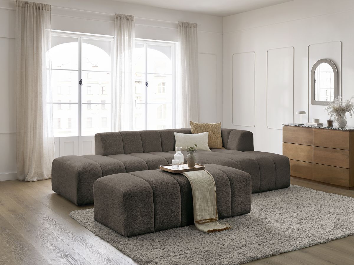 Bobochic Annecy Ecksofa mit Pouf Bouclé-Stoff Braun Ecke rechts