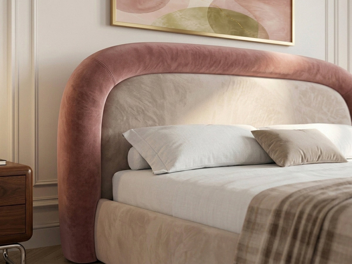 Bobochic Simone Polsterbett mit Bettkasten Samt Rosa, Liegefläche 140 × 190 cm